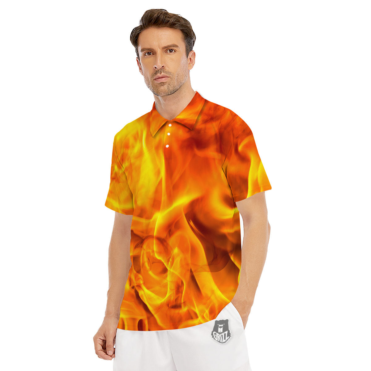 Burning Fire Flame Print Men's Golf Shirts-grizzshop