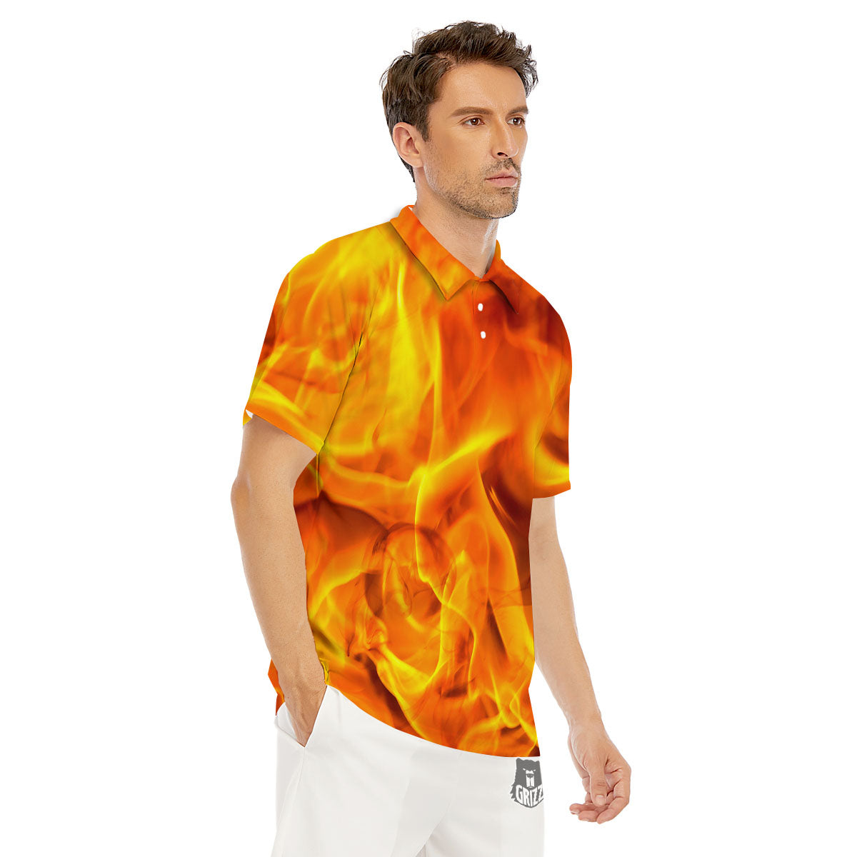 Burning Fire Flame Print Men's Golf Shirts-grizzshop