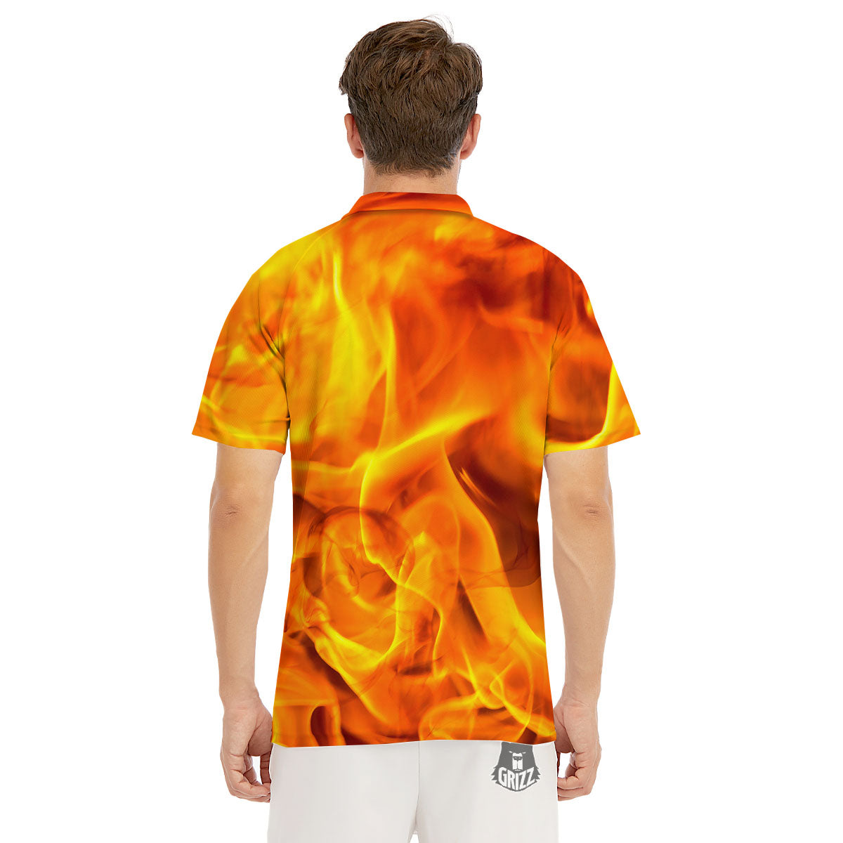 Burning Fire Flame Print Men's Golf Shirts-grizzshop