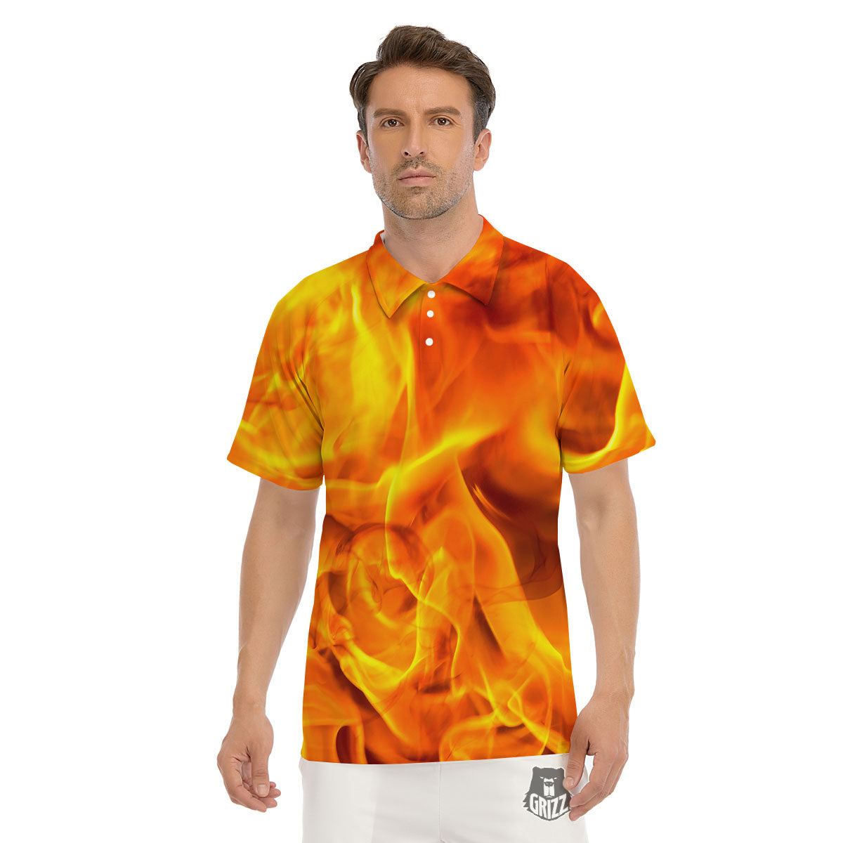 Burning Fire Flame Print Men's Golf Shirts-grizzshop