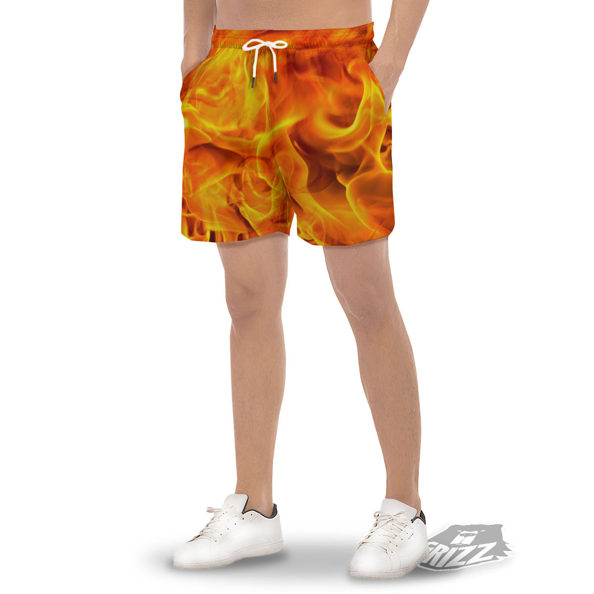 Burning Fire Flame Print Men's Gym Shorts-grizzshop