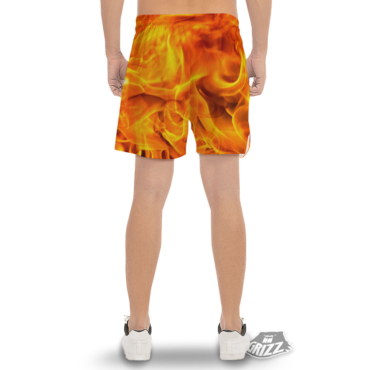 Burning Fire Flame Print Men's Gym Shorts-grizzshop