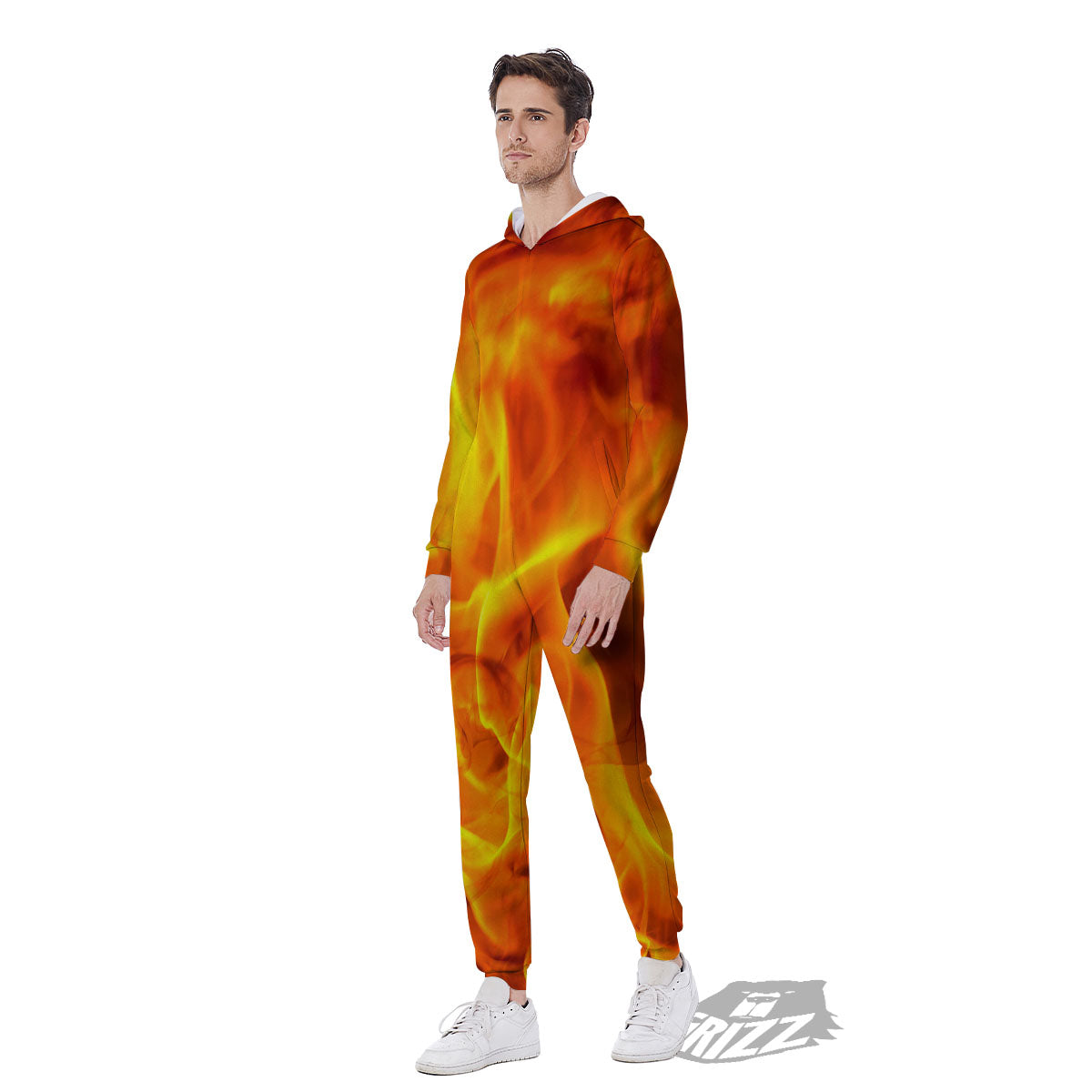 Burning Fire Flame Print Men's Jumpsuit-grizzshop