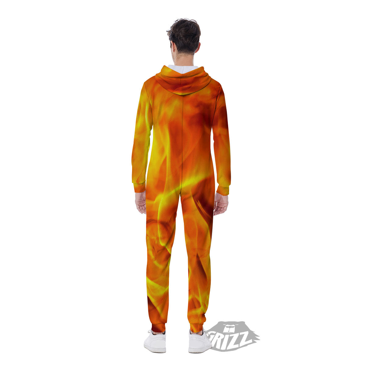 Burning Fire Flame Print Men's Jumpsuit-grizzshop