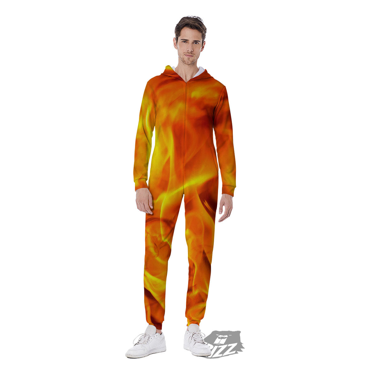 Burning Fire Flame Print Men's Jumpsuit-grizzshop