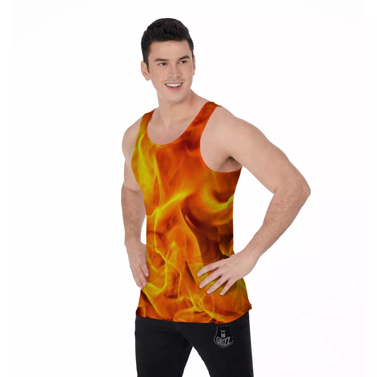 Burning Fire Flame Print Men's Tank Top-grizzshop