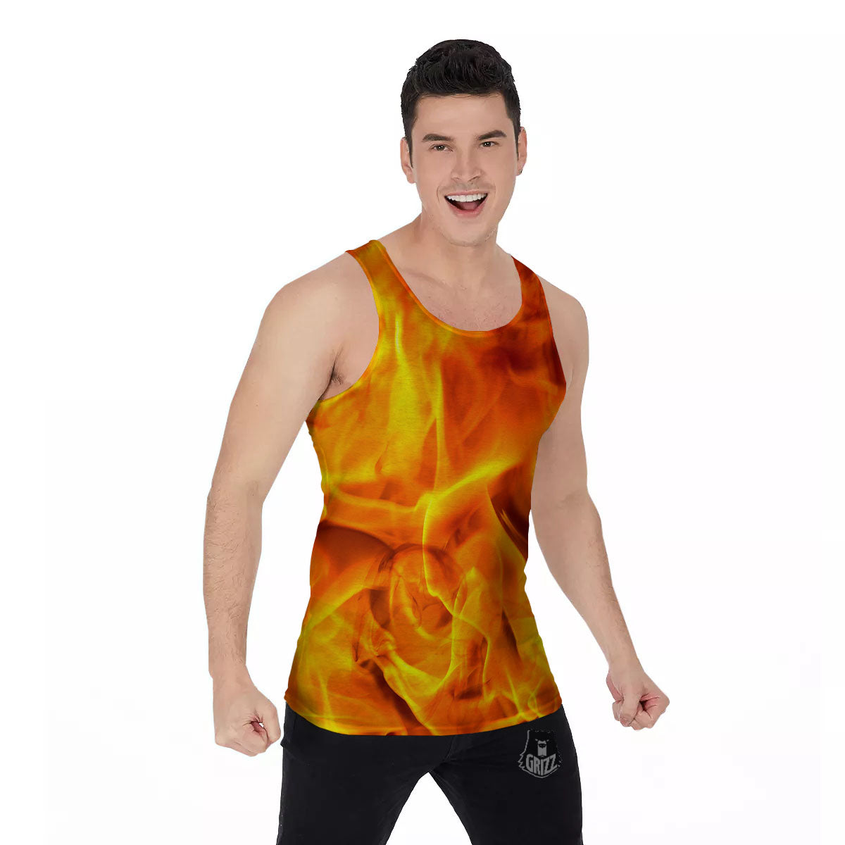 Burning Fire Flame Print Men's Tank Top-grizzshop