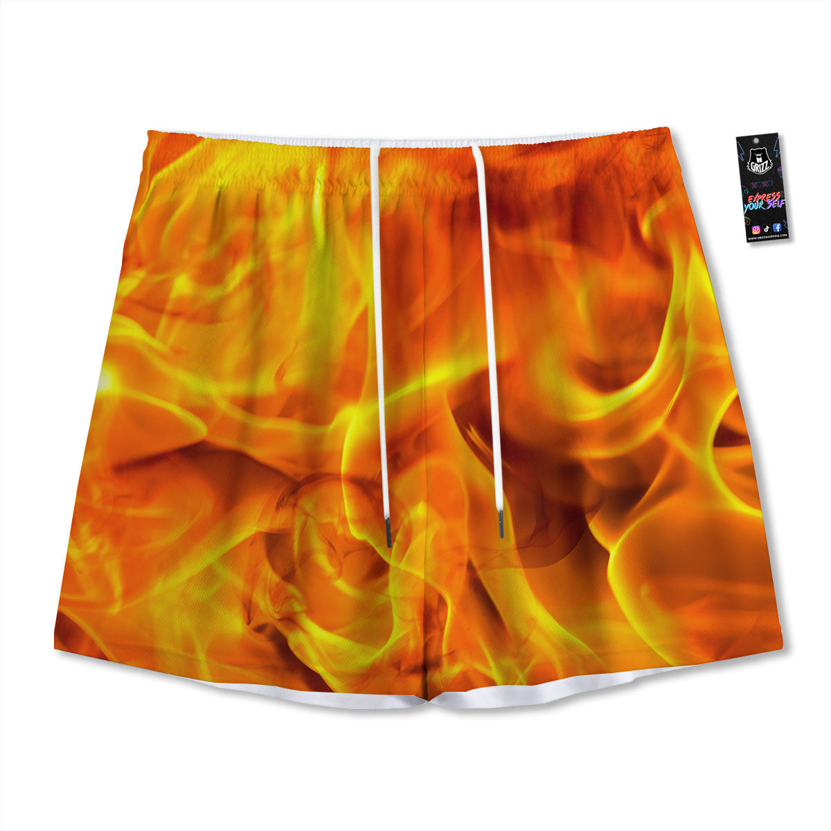 Burning Fire Flame Print Mesh Shorts