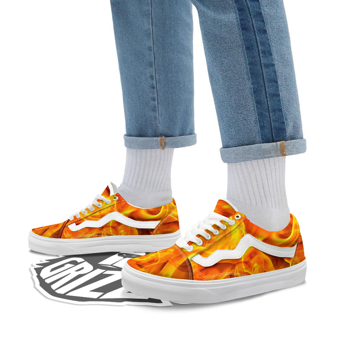 Burning Fire Flame Print Skate Shoes-grizzshop