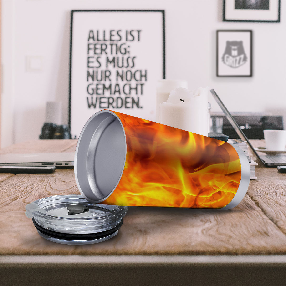 Burning Fire Flame Print Tumbler-grizzshop