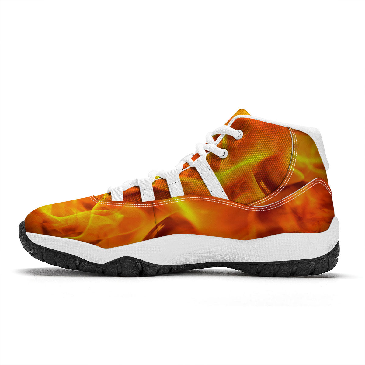 Burning Fire Flame Print White Bball Shoes-grizzshop