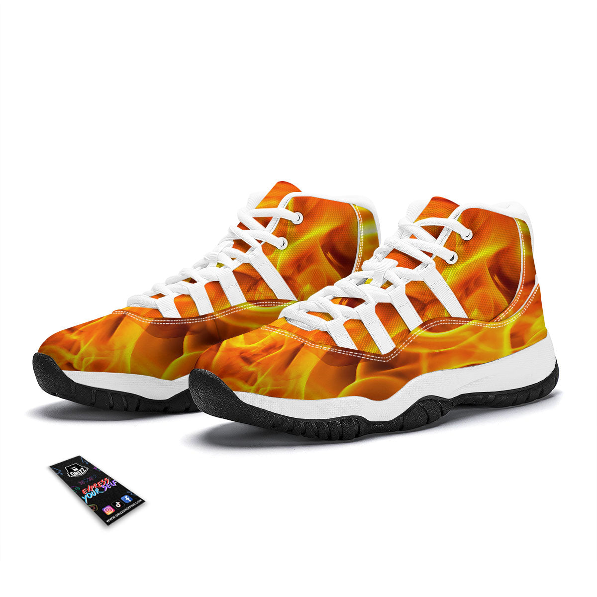 Burning Fire Flame Print White Bball Shoes-grizzshop