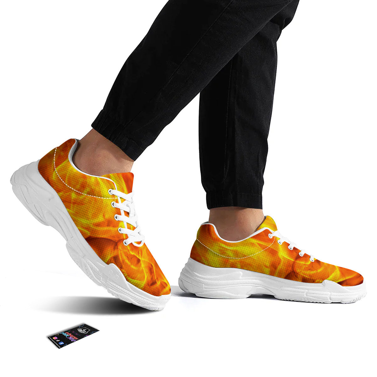Burning Fire Flame Print White Chunky Shoes-grizzshop