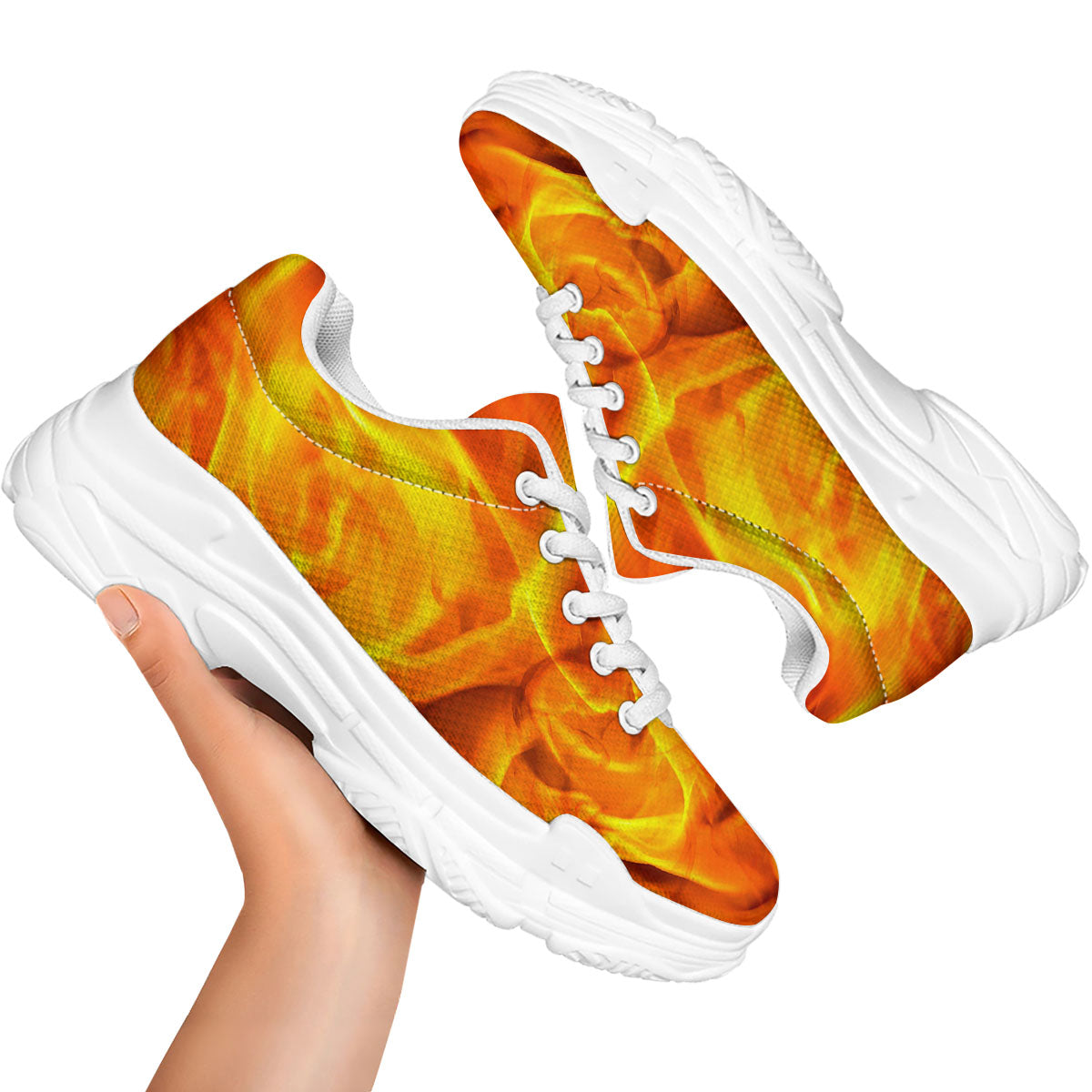 Burning Fire Flame Print White Chunky Shoes-grizzshop