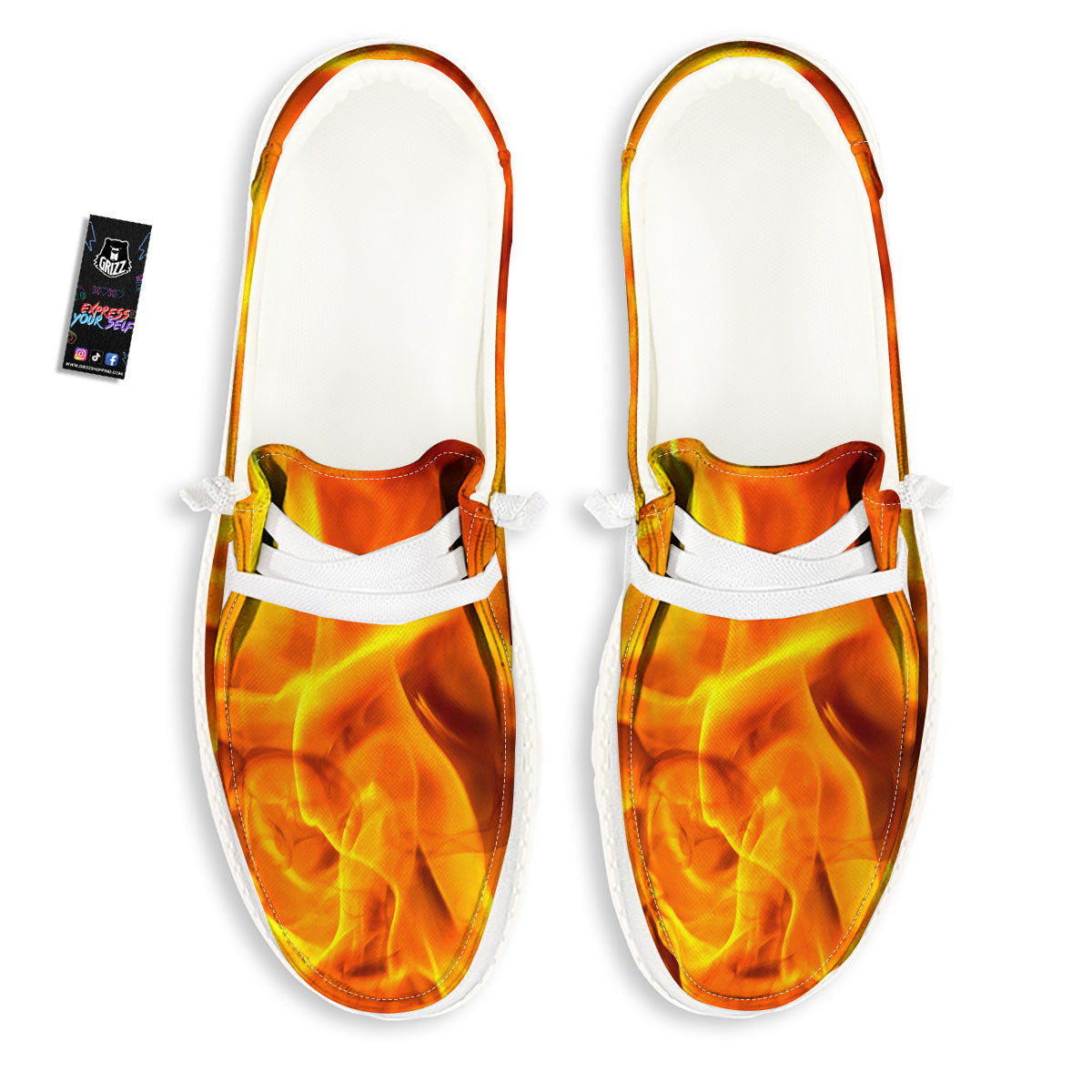 Burning Fire Flame Print White Loafers-grizzshop