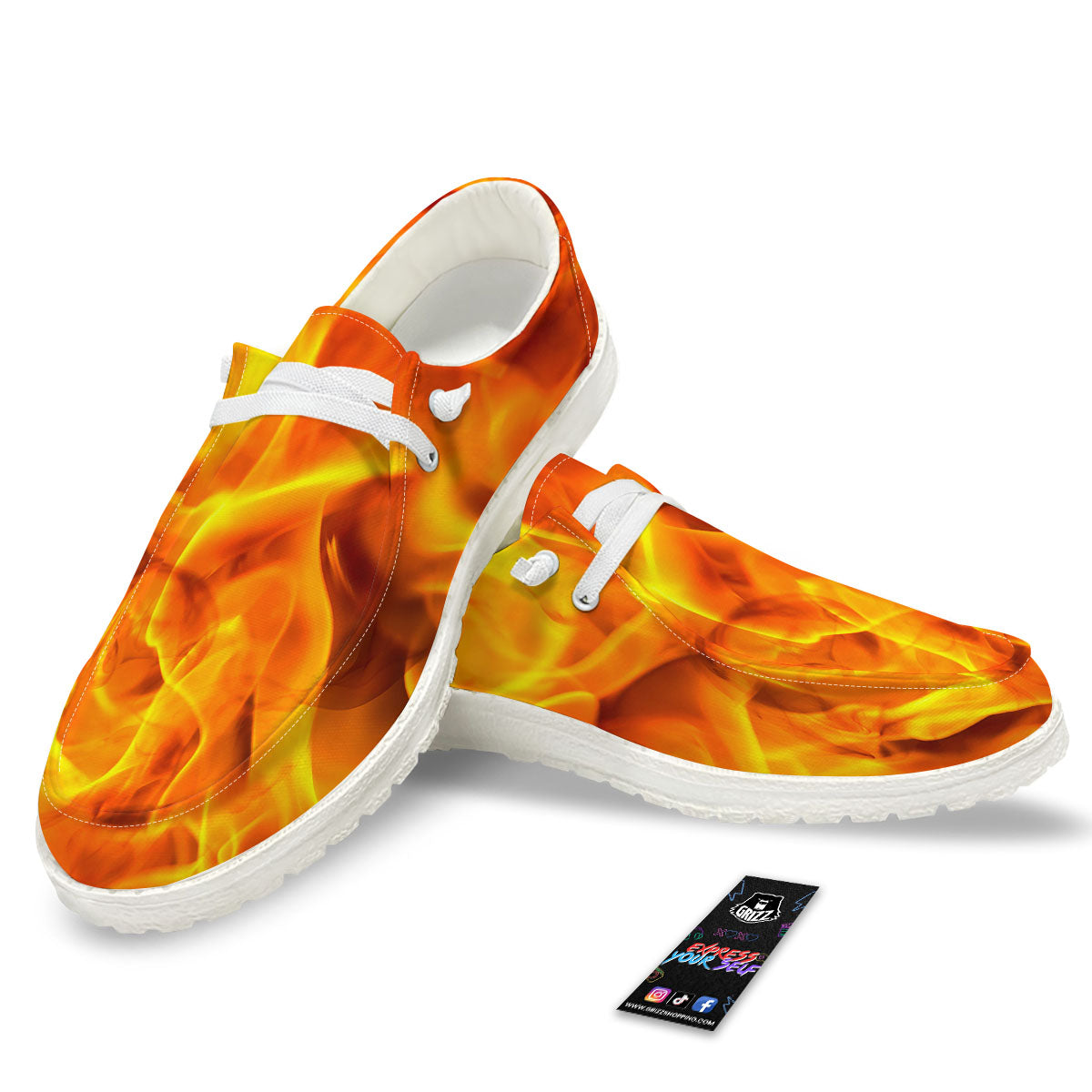 Burning Fire Flame Print White Loafers-grizzshop