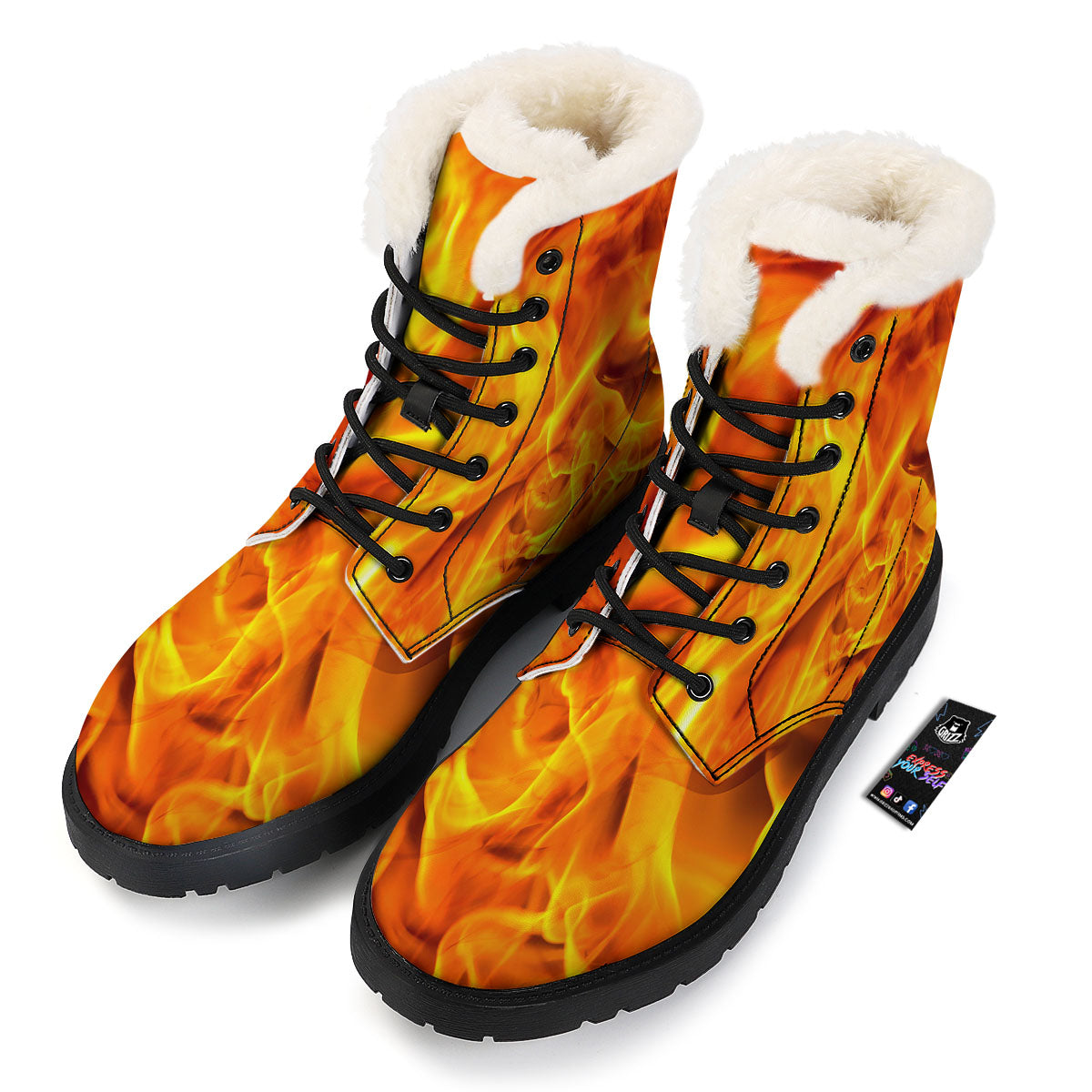 Burning Fire Flame Print Winter Boots-grizzshop