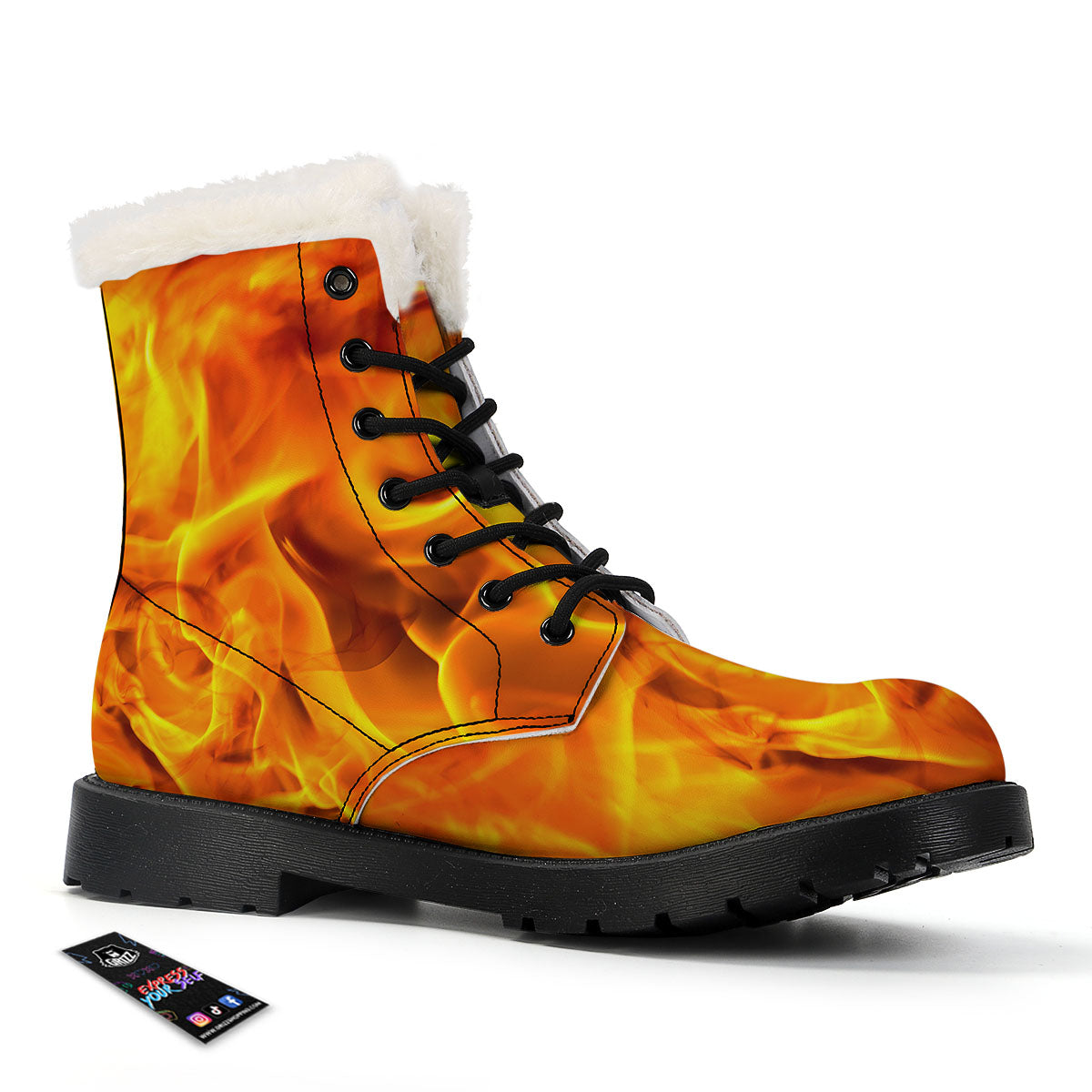 Burning Fire Flame Print Winter Boots-grizzshop