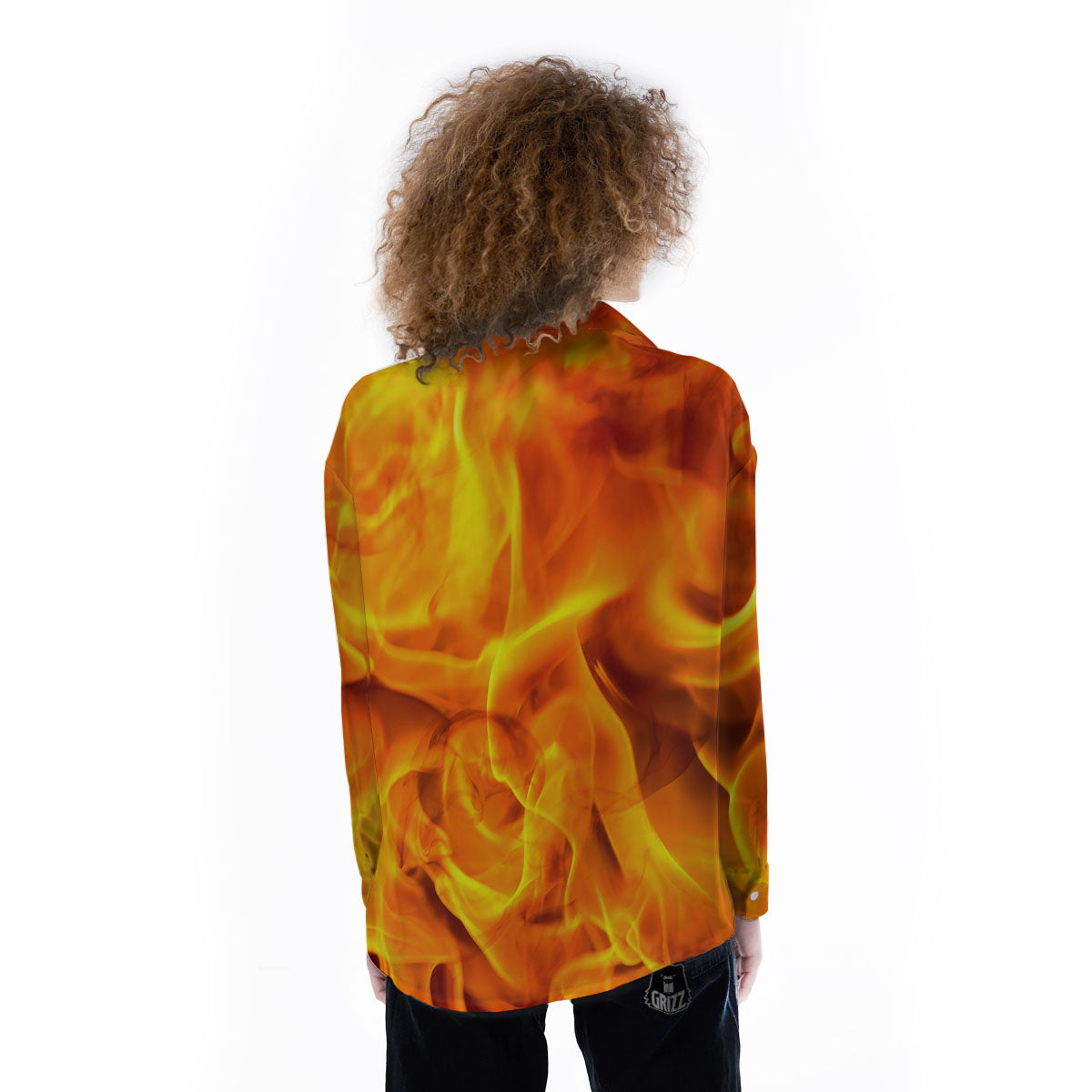 Burning Fire Flame Print Women's Long Sleeve Shirts-grizzshop