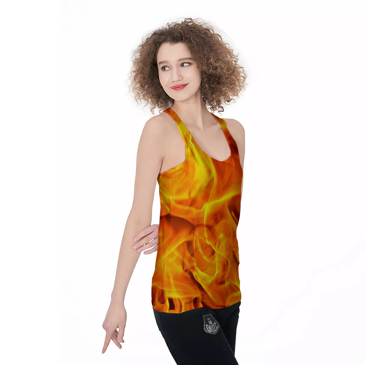 Burning Fire Flame Print Women's Racerback Tank Top-grizzshop