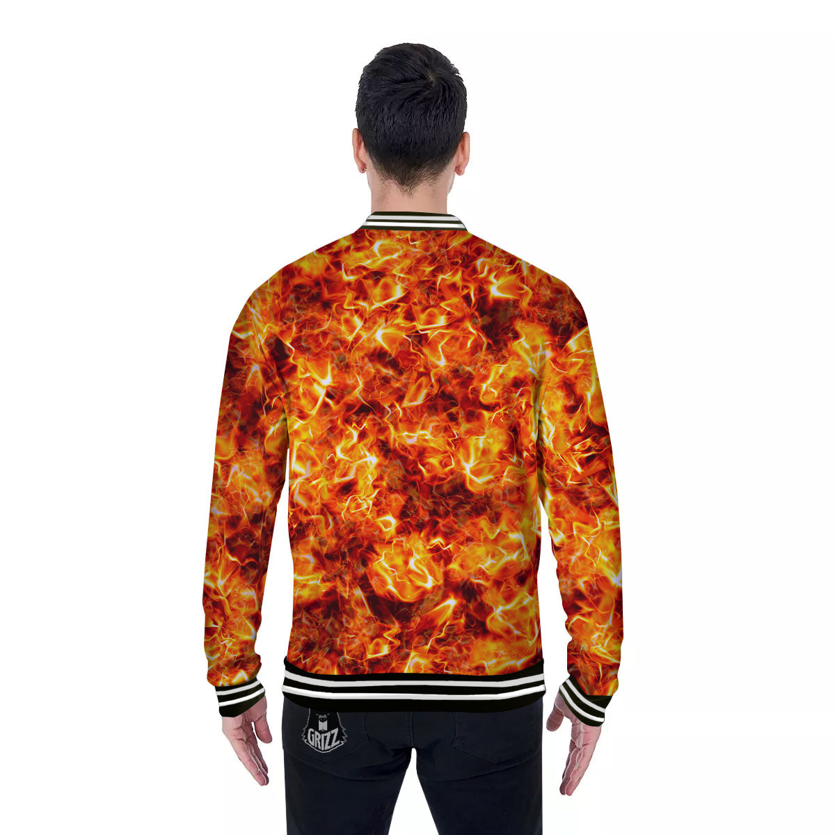 Burning Lava Print Baseball Jacket-grizzshop