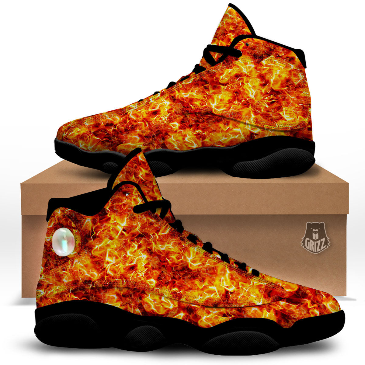 Burning Lava Print Black Basketball Shoes-grizzshop