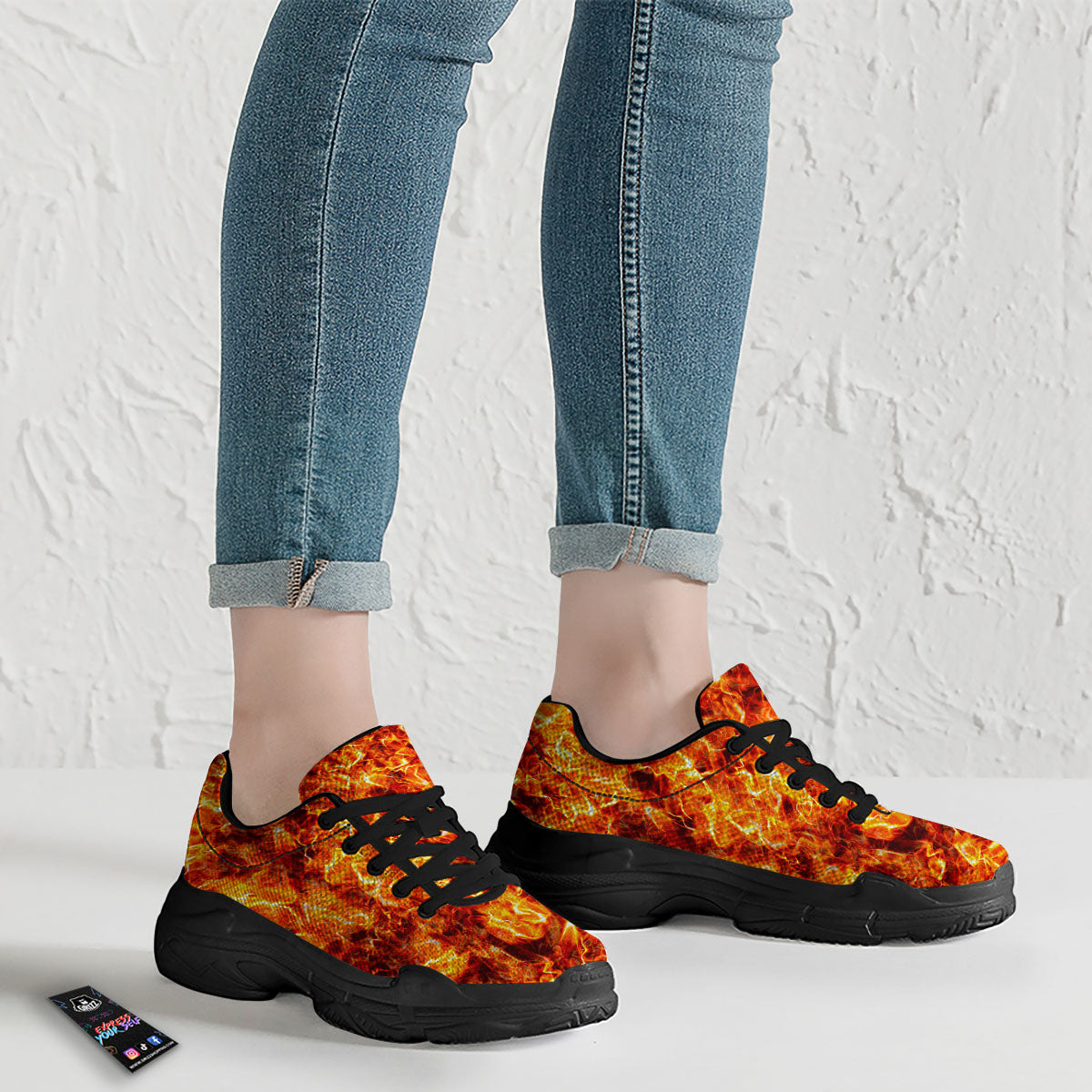 Burning Lava Print Black Chunky Shoes-grizzshop
