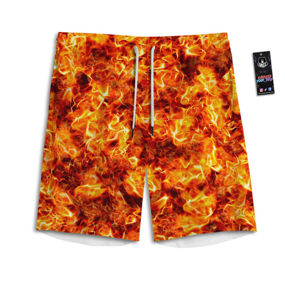 Burning Lava Print Men's Athletic Shorts