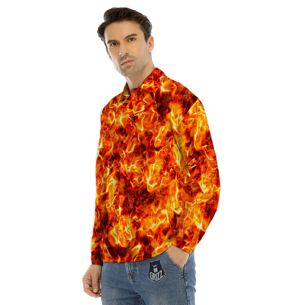 Burning Lava Print Men's Dress Shirts-grizzshop