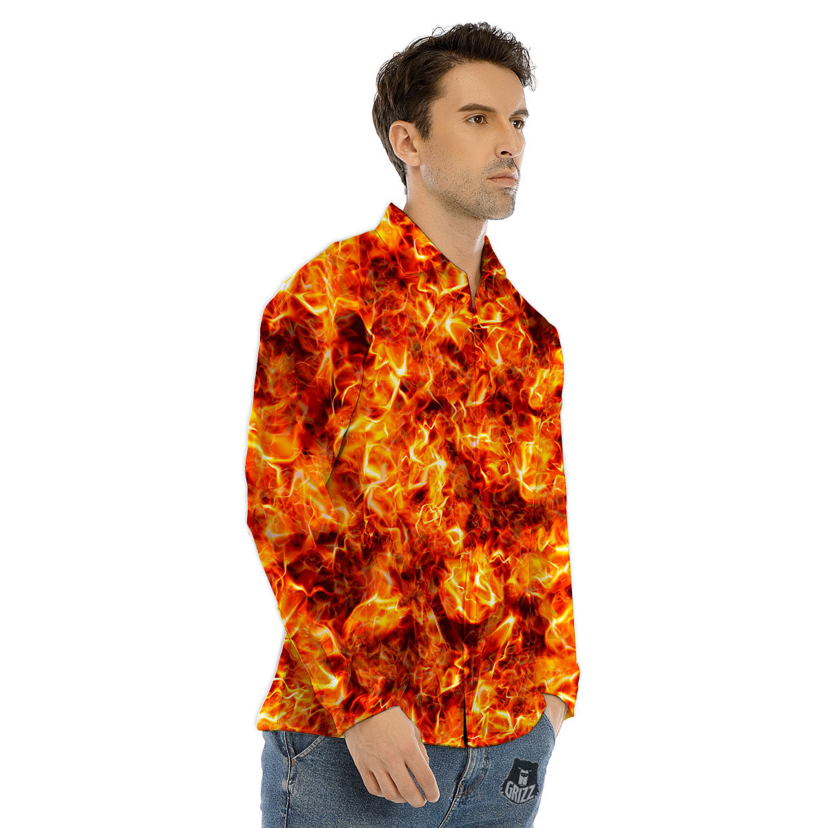 Burning Lava Print Men's Dress Shirts-grizzshop