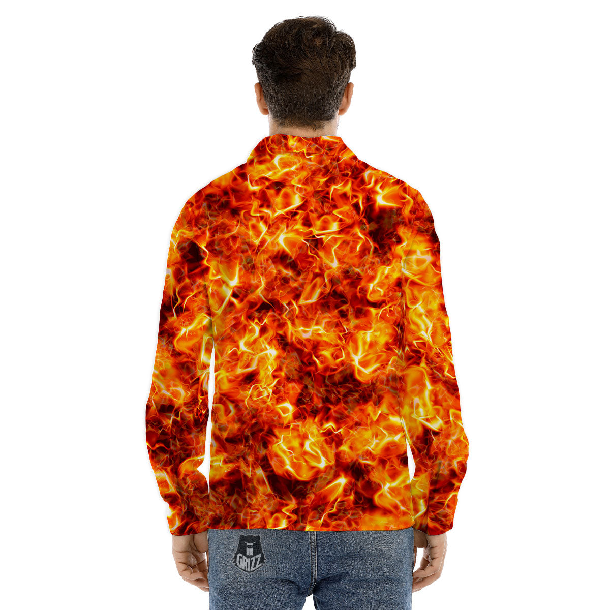 Burning Lava Print Men's Dress Shirts-grizzshop