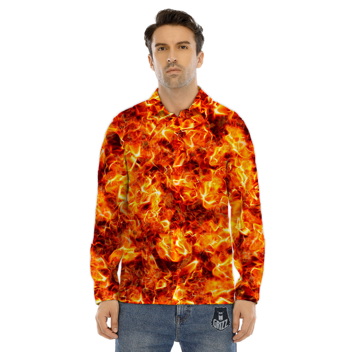 Burning Lava Print Men's Dress Shirts-grizzshop