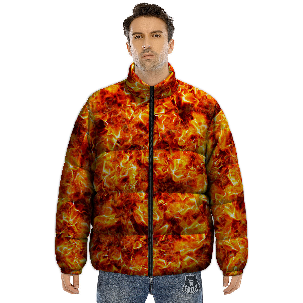 Burning Lava Print Puffer Jacket-grizzshop