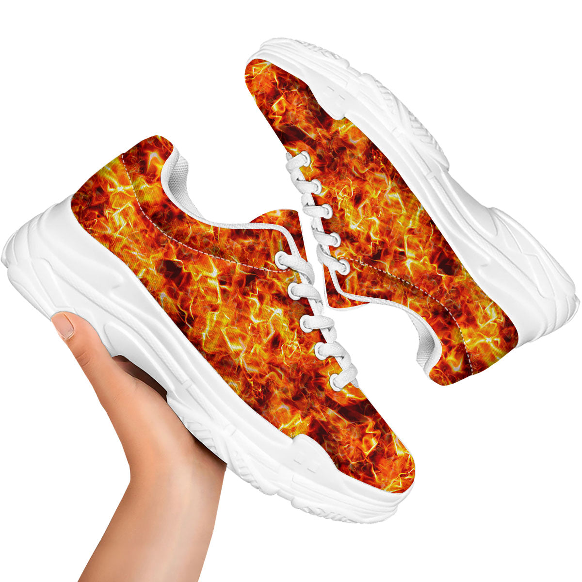 Burning Lava Print White Chunky Shoes-grizzshop