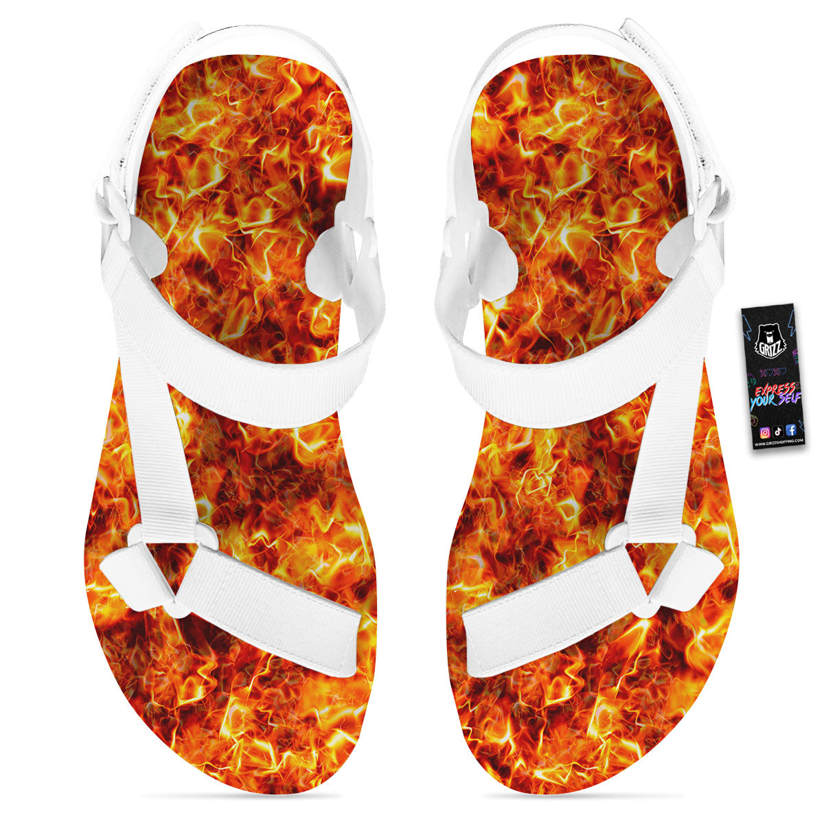 Burning Lava Print White Open Toe Sandals-grizzshop