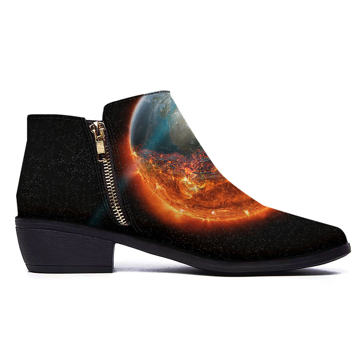 Burning Planet Print Ankle Boots-grizzshop