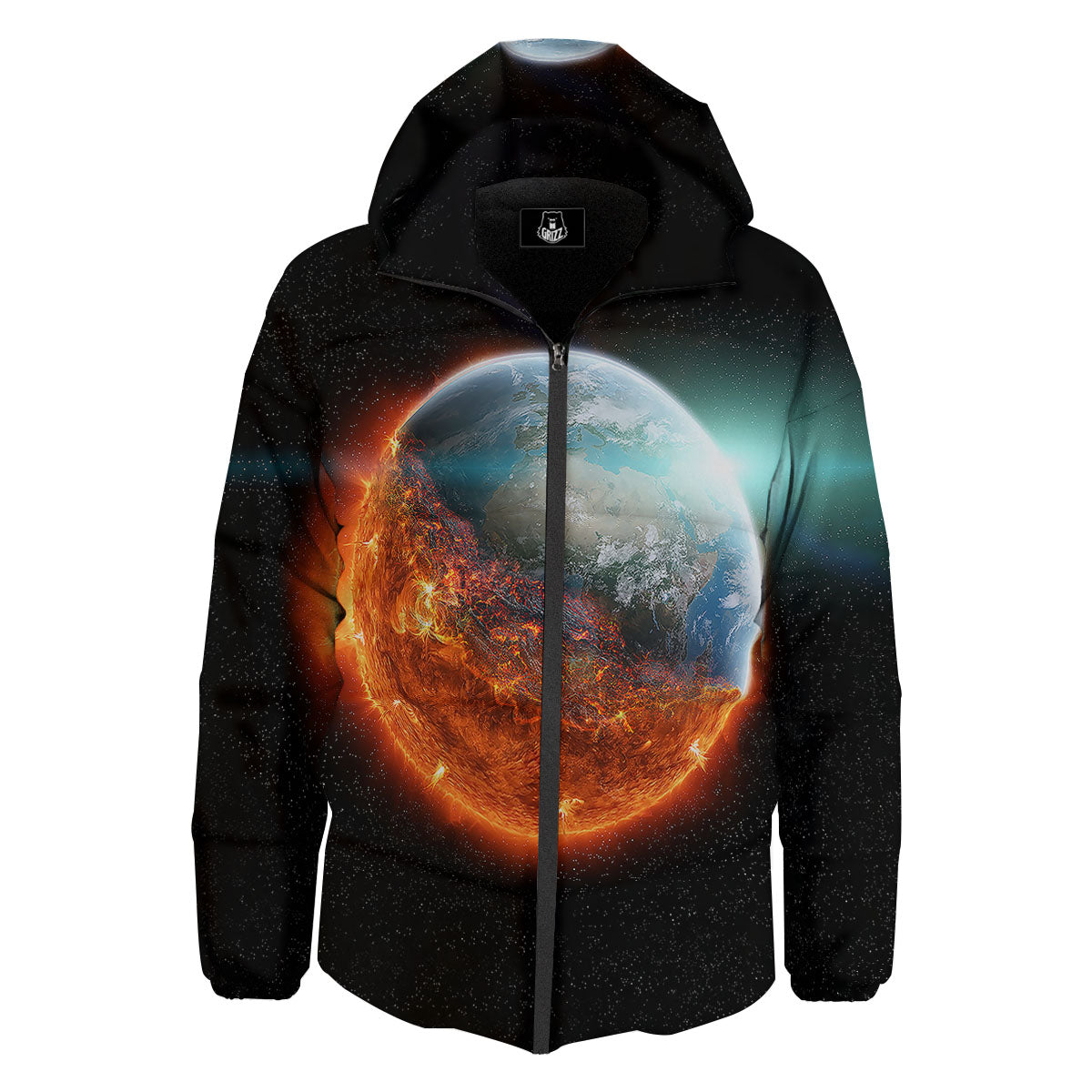 Burning Planet Print Down Jacket-grizzshop