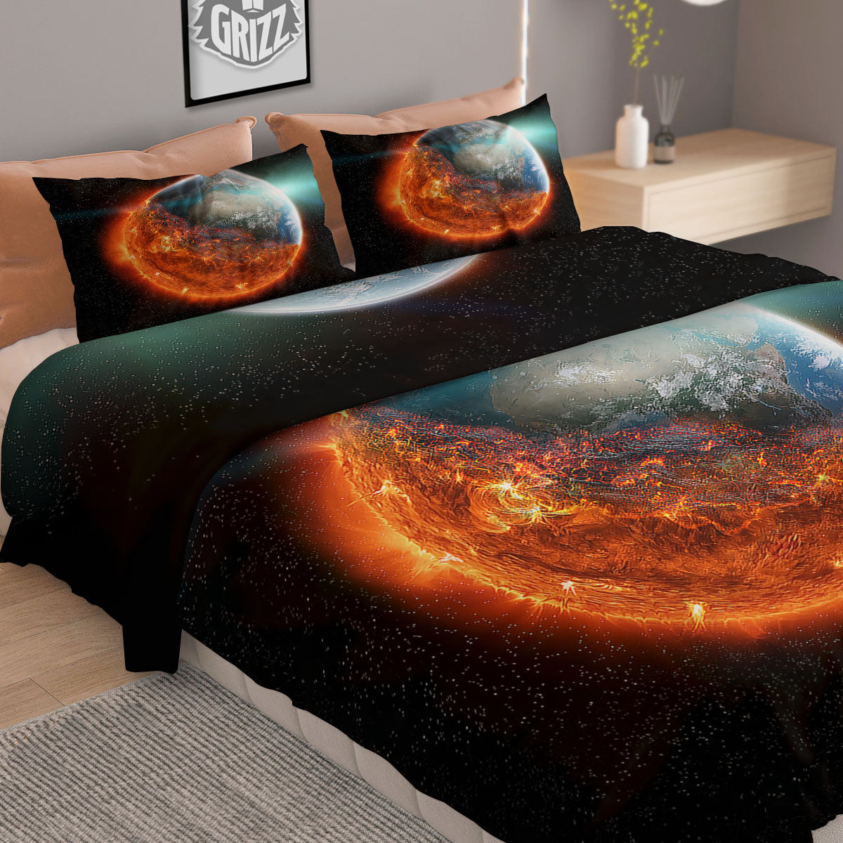 Burning Planet Print Duvet Cover Bedding Set