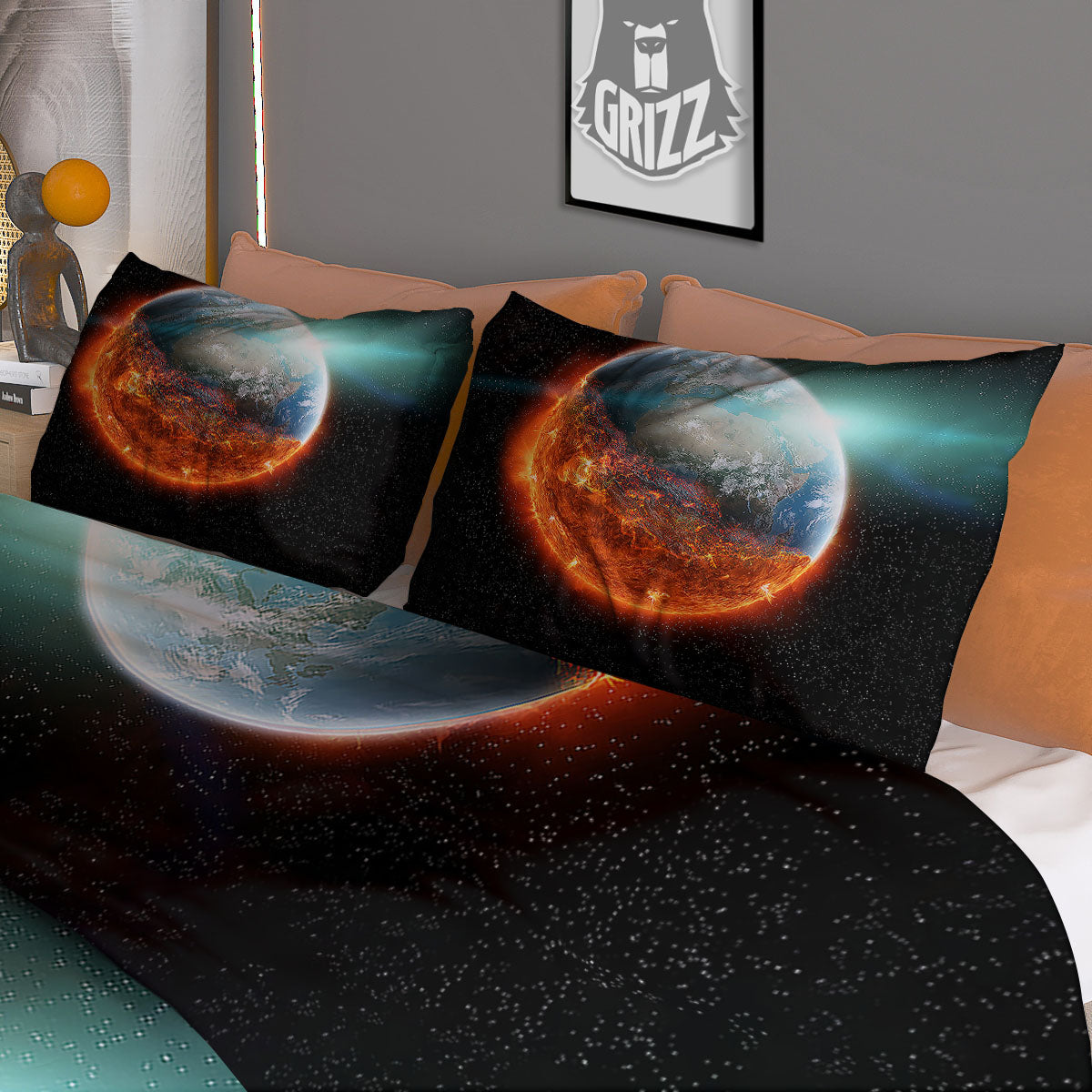 Burning Planet Print Duvet Cover Bedding Set