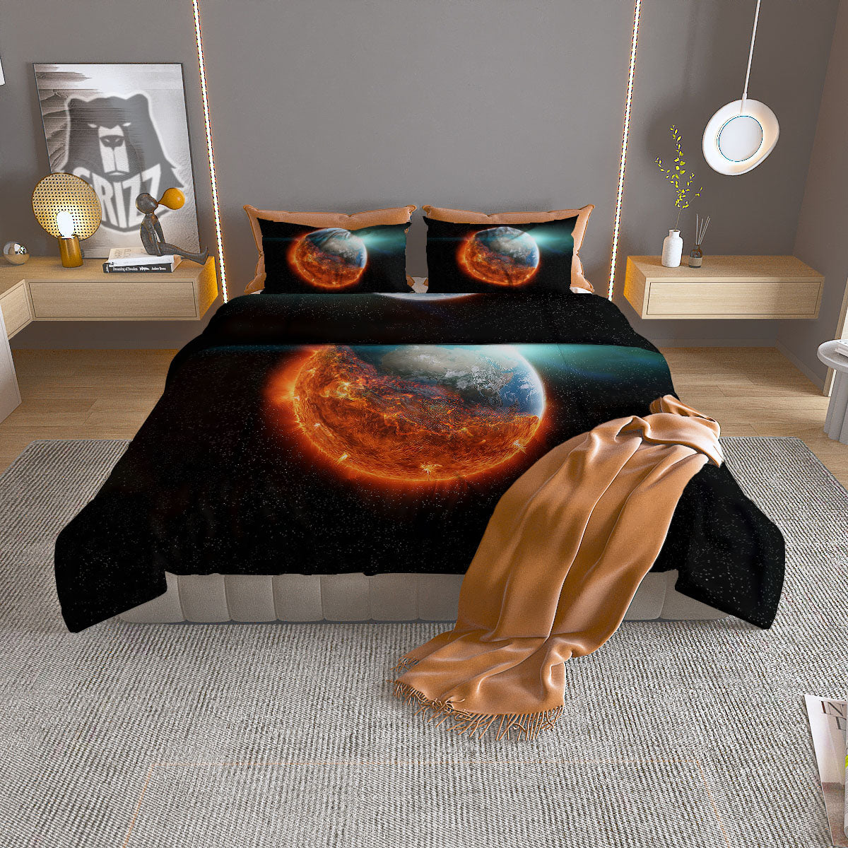Burning Planet Print Duvet Cover Bedding Set
