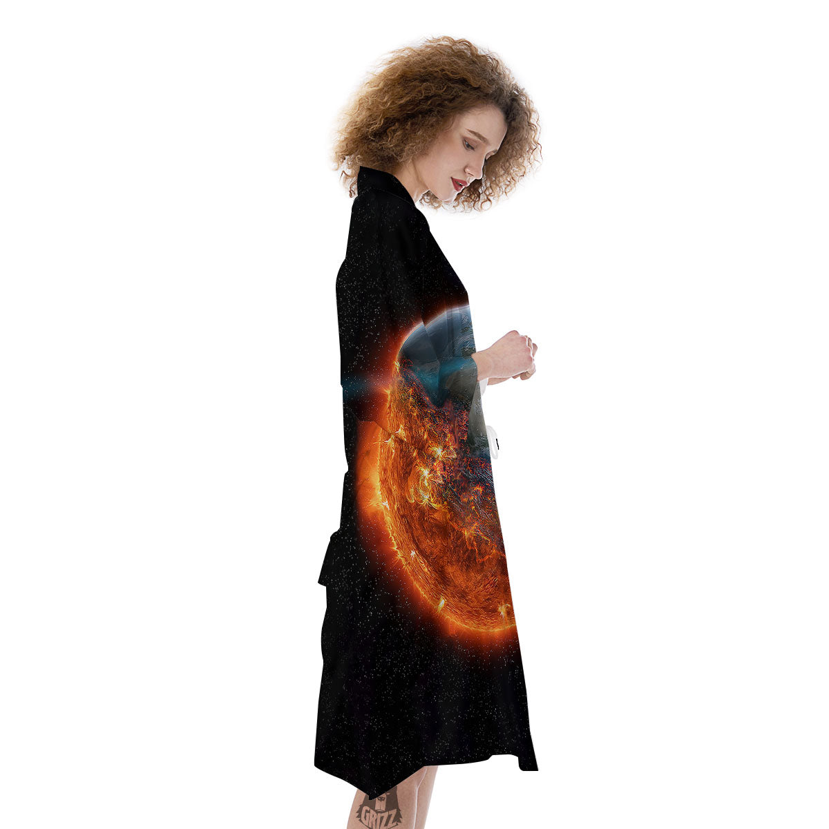 Burning Planet Print Kimono-grizzshop