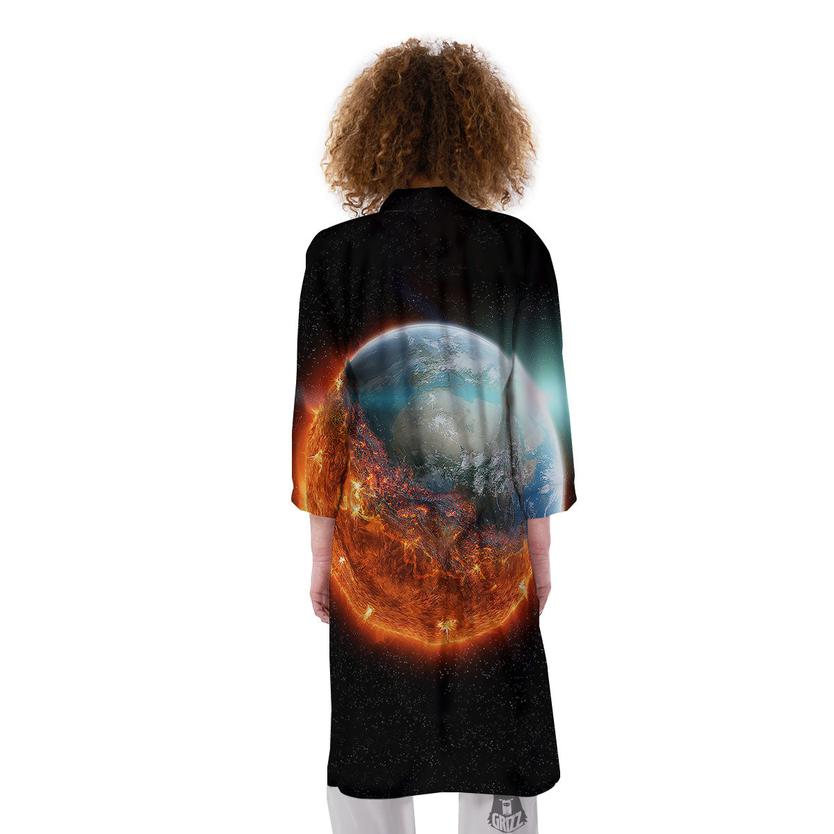 Burning Planet Print Kimono-grizzshop