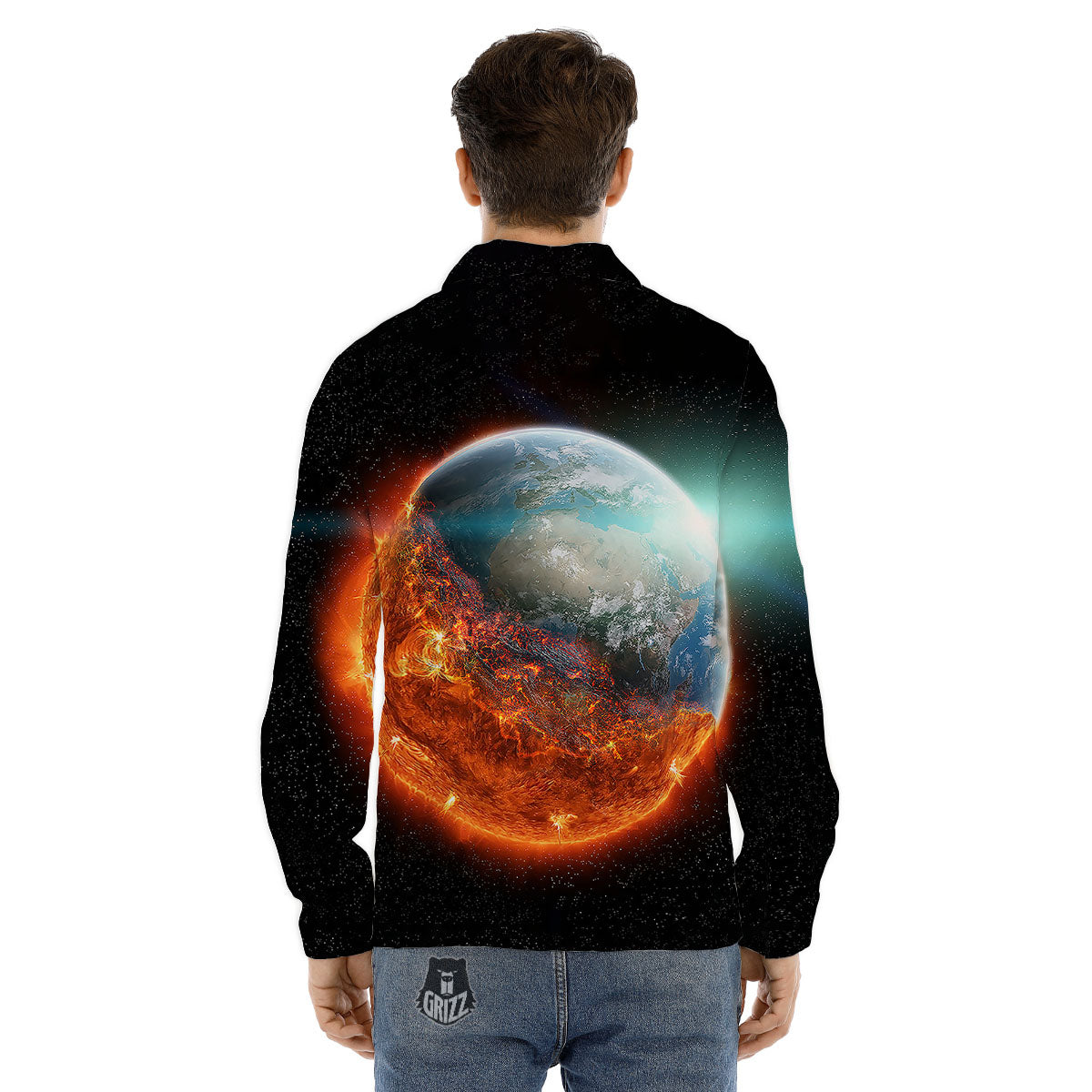 Burning Planet Print Men's Dress Shirts-grizzshop