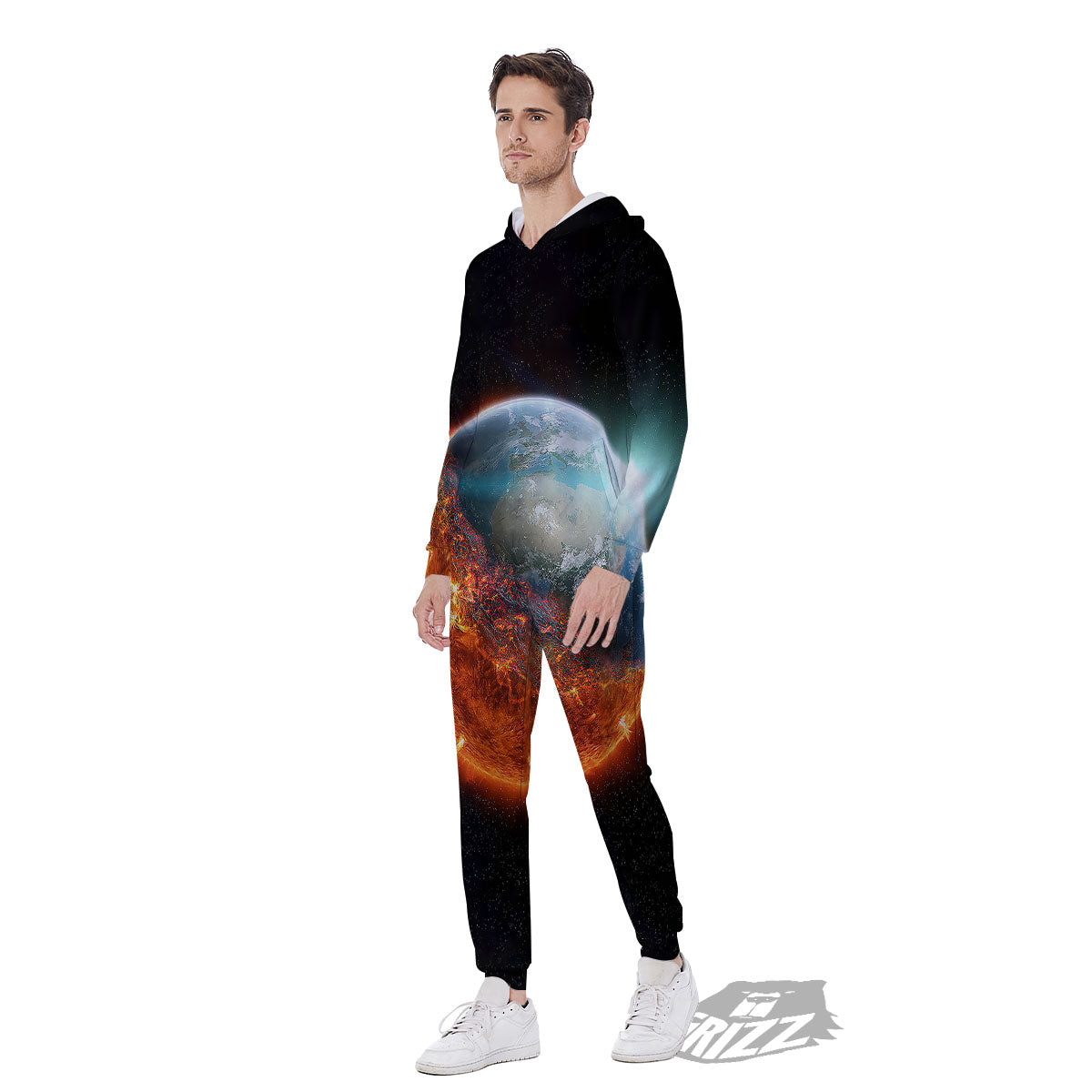 Burning Planet Print Men's Jumpsuit-grizzshop