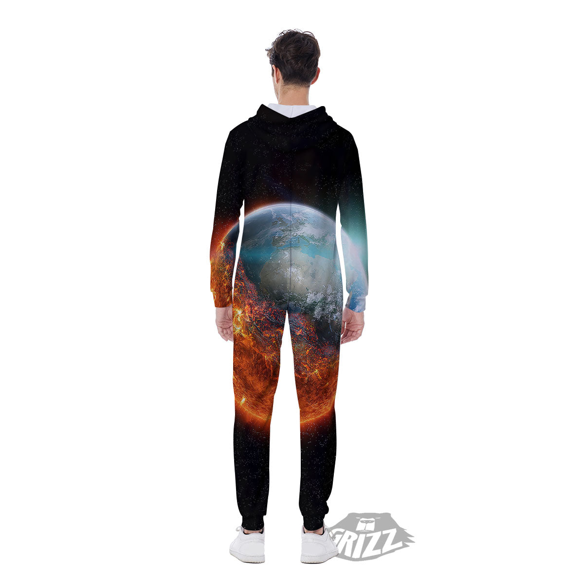 Burning Planet Print Men's Jumpsuit-grizzshop