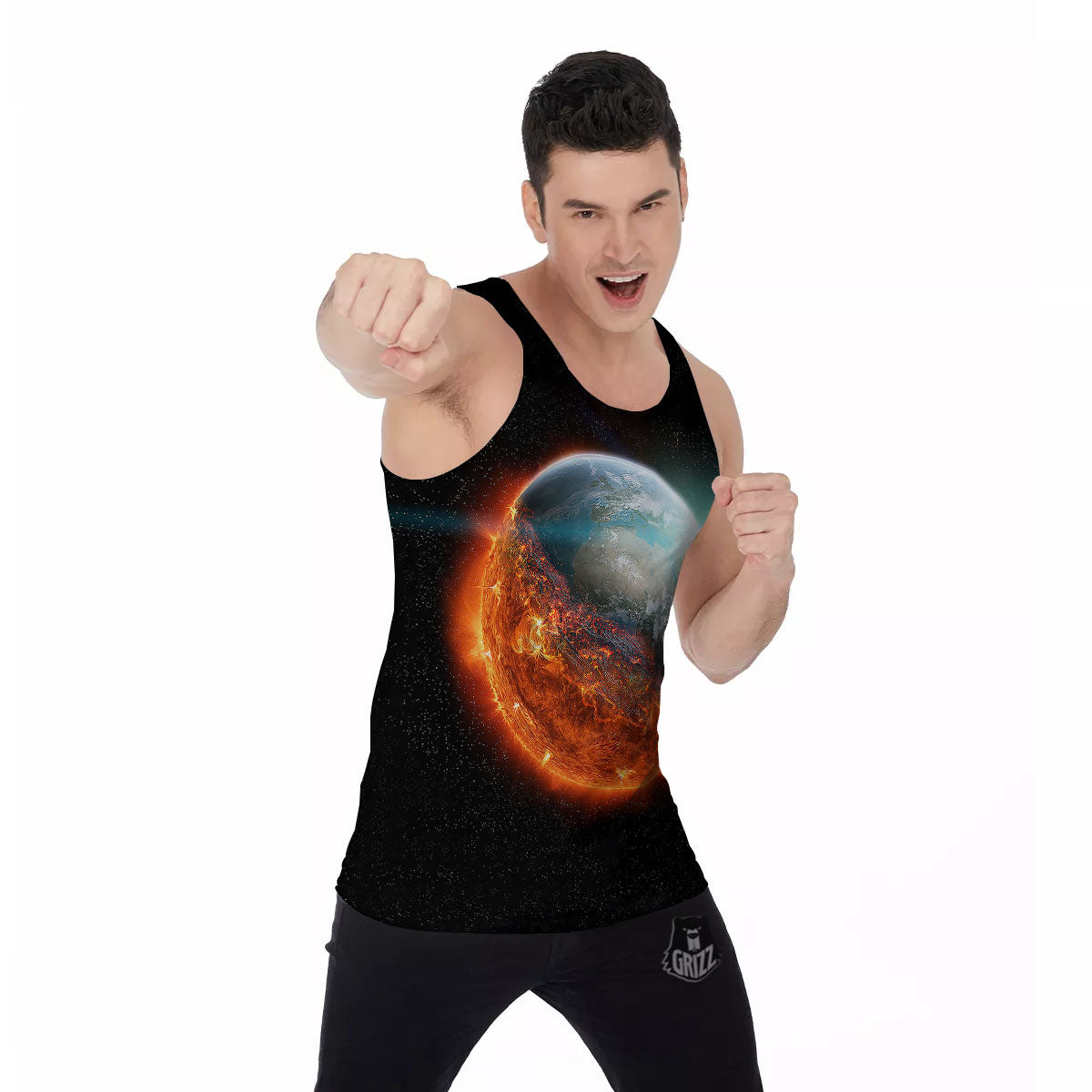 Burning Planet Print Men's Tank Top-grizzshop