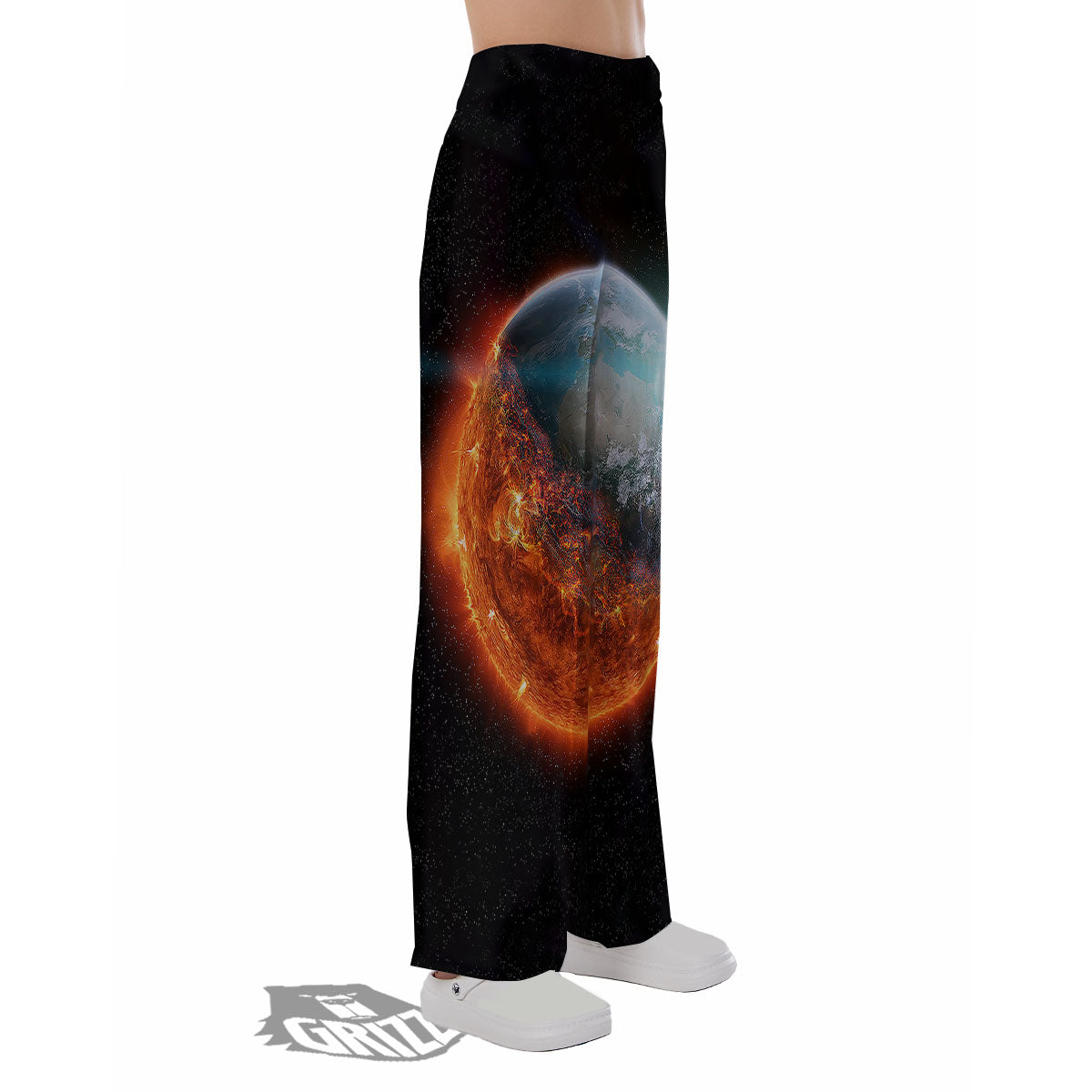 Burning Planet Print Pajama Pants-grizzshop