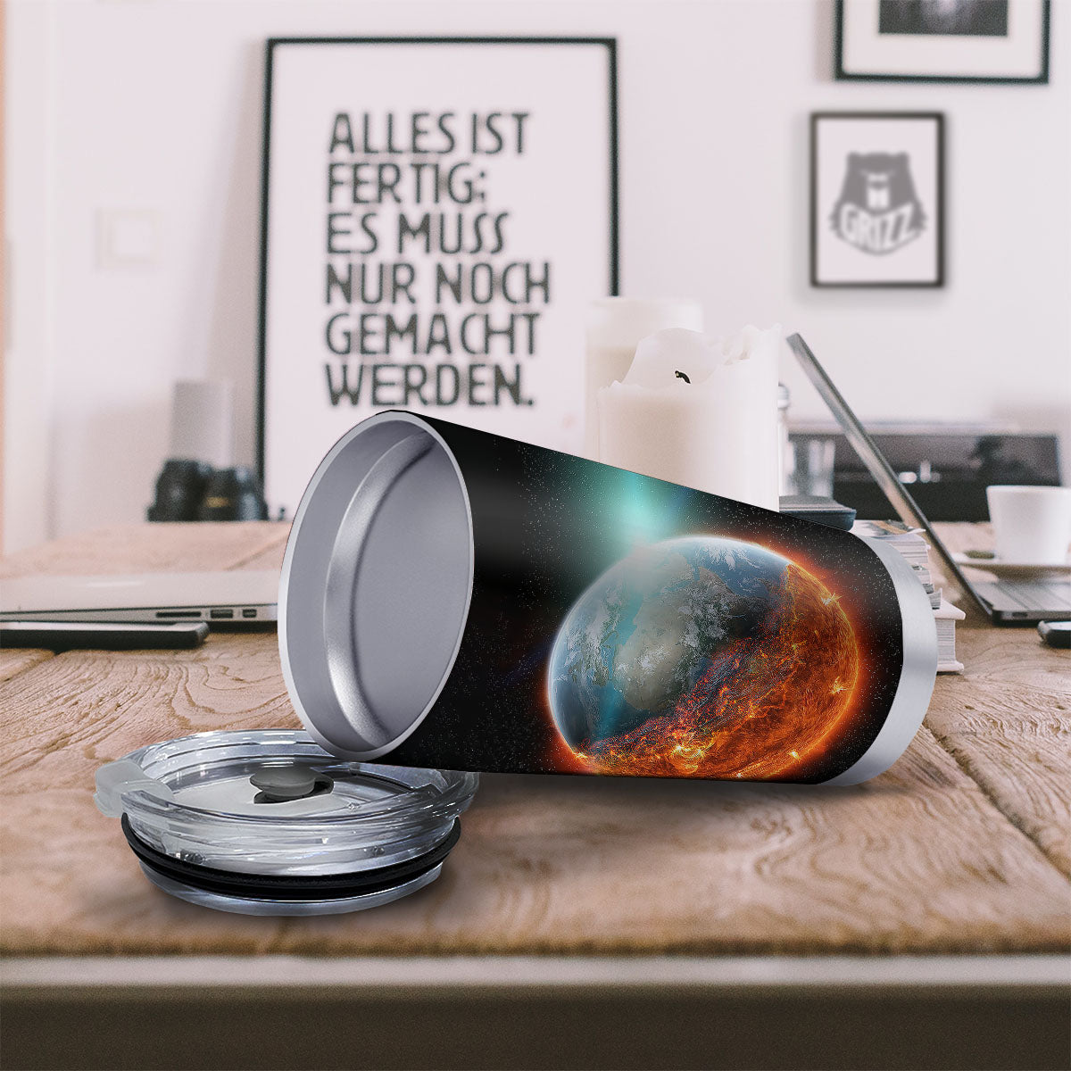 Burning Planet Print Tumbler-grizzshop