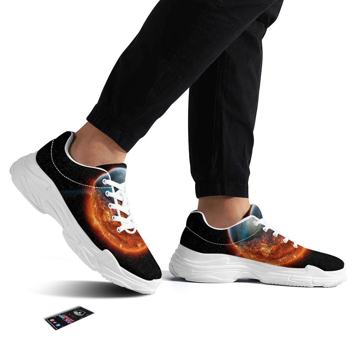 Burning Planet Print White Chunky Shoes-grizzshop