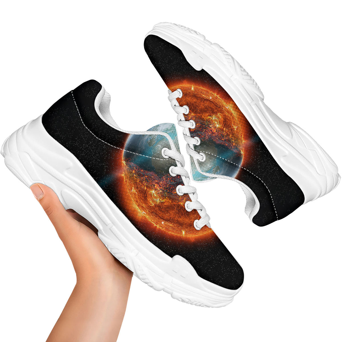 Burning Planet Print White Chunky Shoes-grizzshop